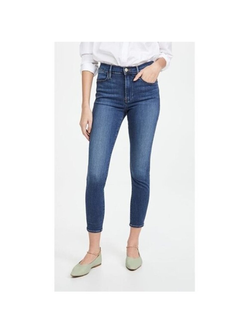 FRAME Le High Skinny Crop Jeans Size 25 Pockets Stretch Denim in Sulham Wash